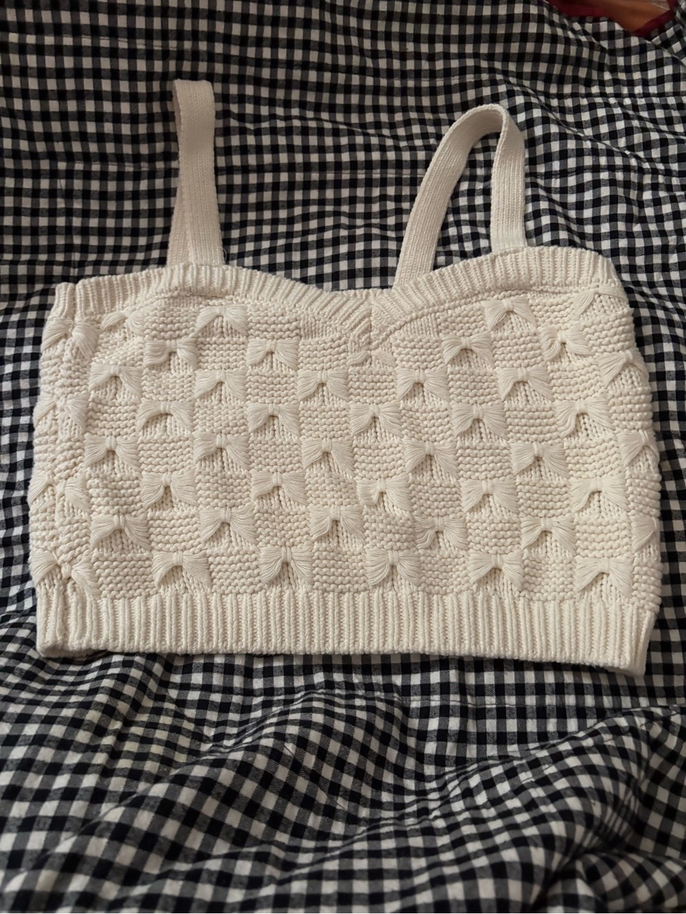 Cream Knit Cropped Tank with Textured Pattern
